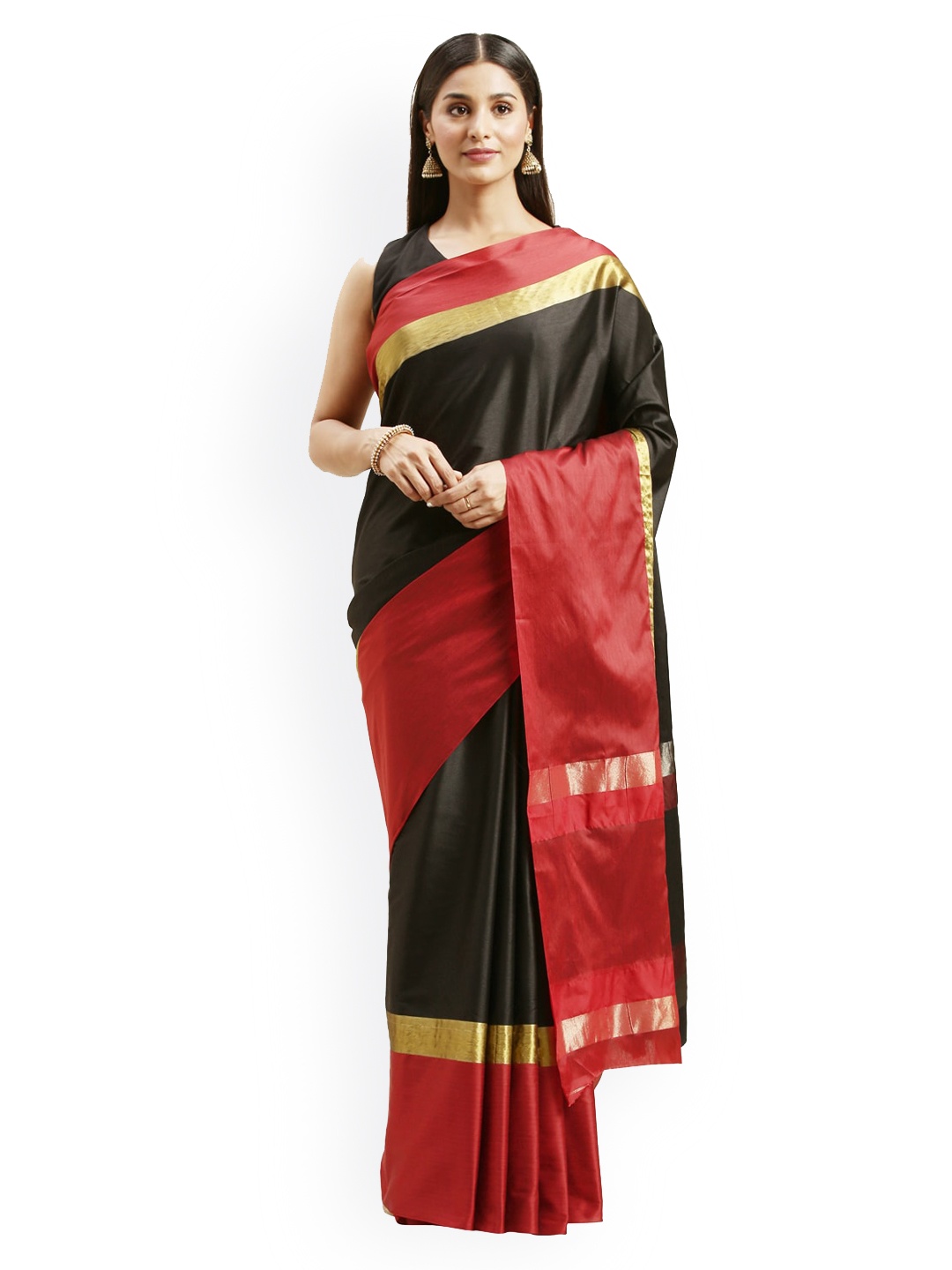 

KALINI Black & Red Colourblocked Art Silk Saree