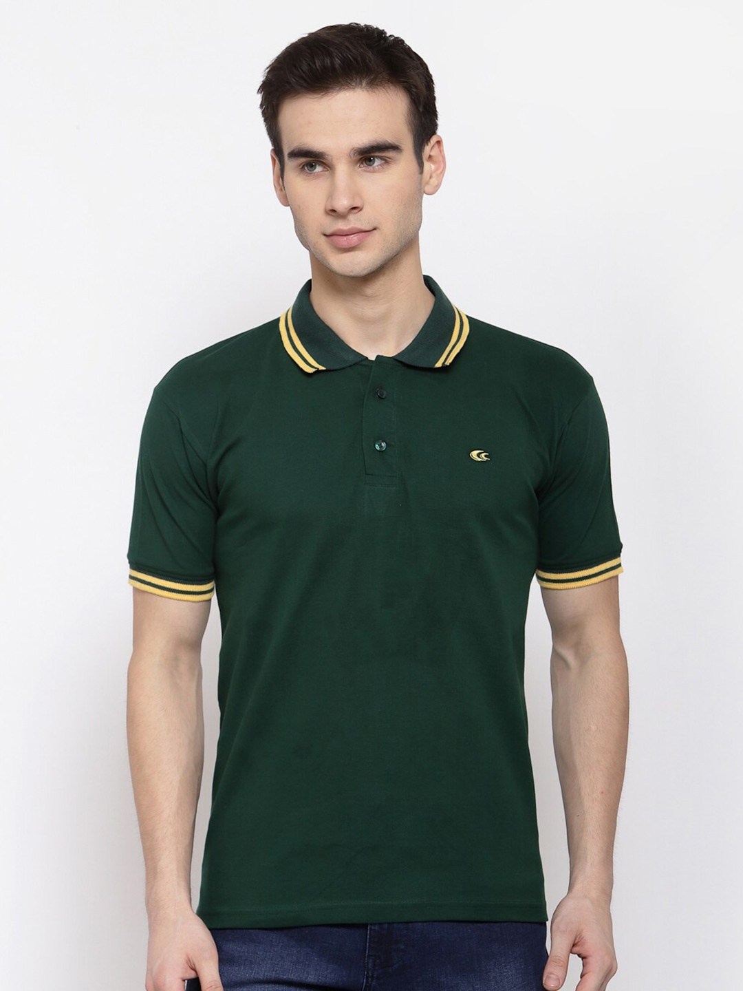 

Allen Cooper Men Green Polo Collar Applique T-shirt