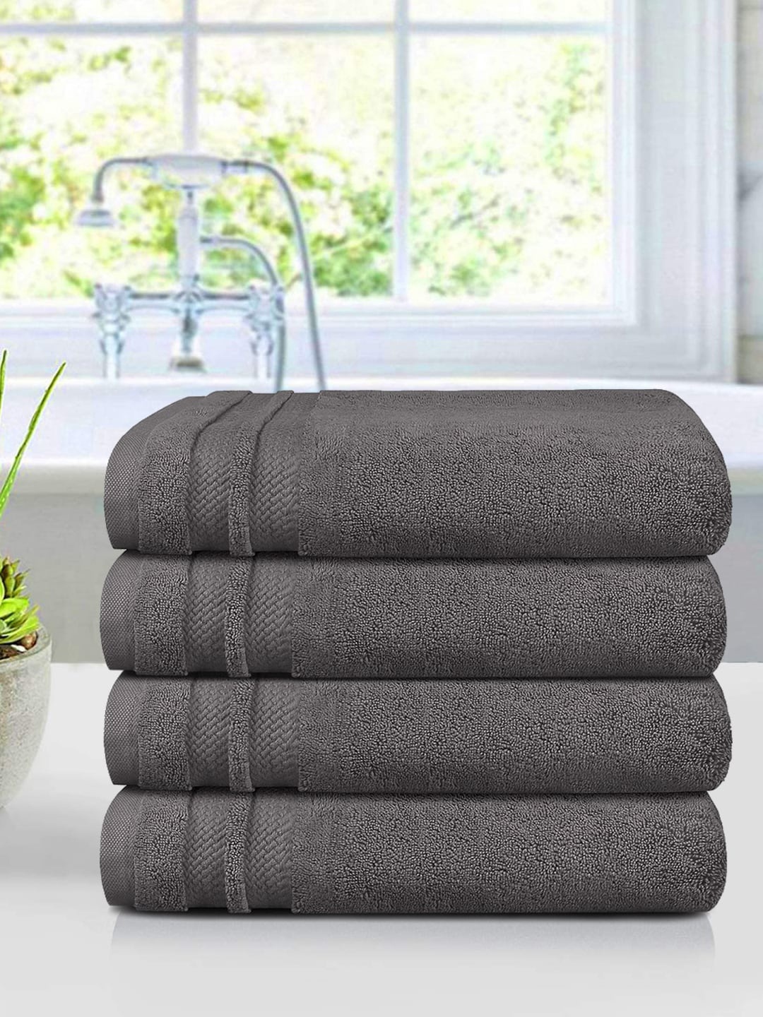

MYTRIDENT Charcoal Set of 4 Solid Hand Towel