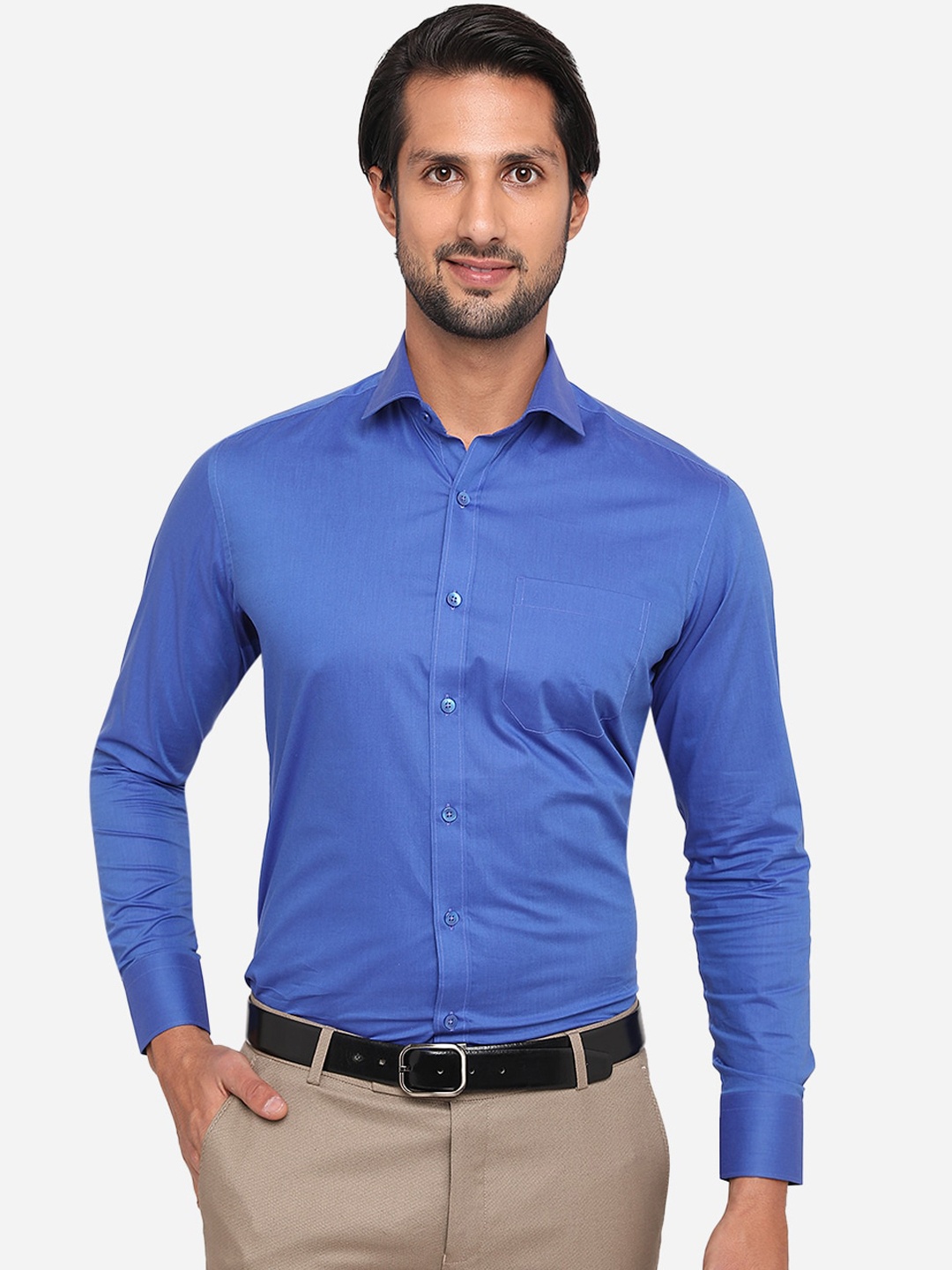 METAL Men Blue Slim Fit Pure Cotton Casual Shirt