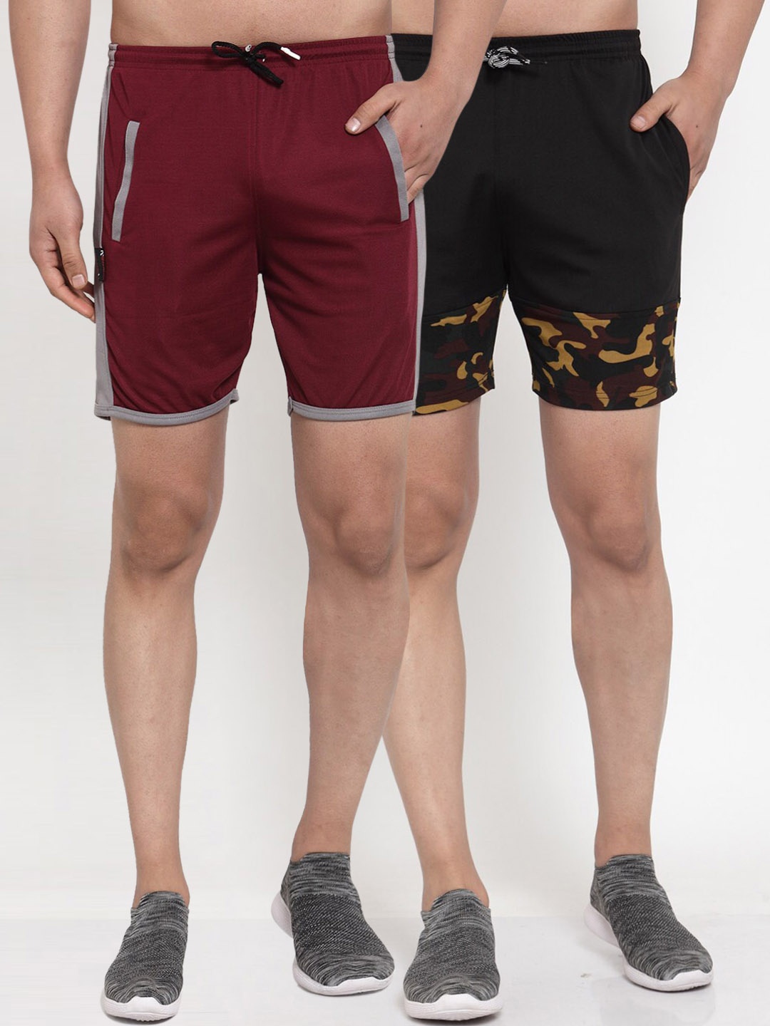

KLOTTHE Men Red & Grey Pack of 2 Mid-Rise Sports Shorts