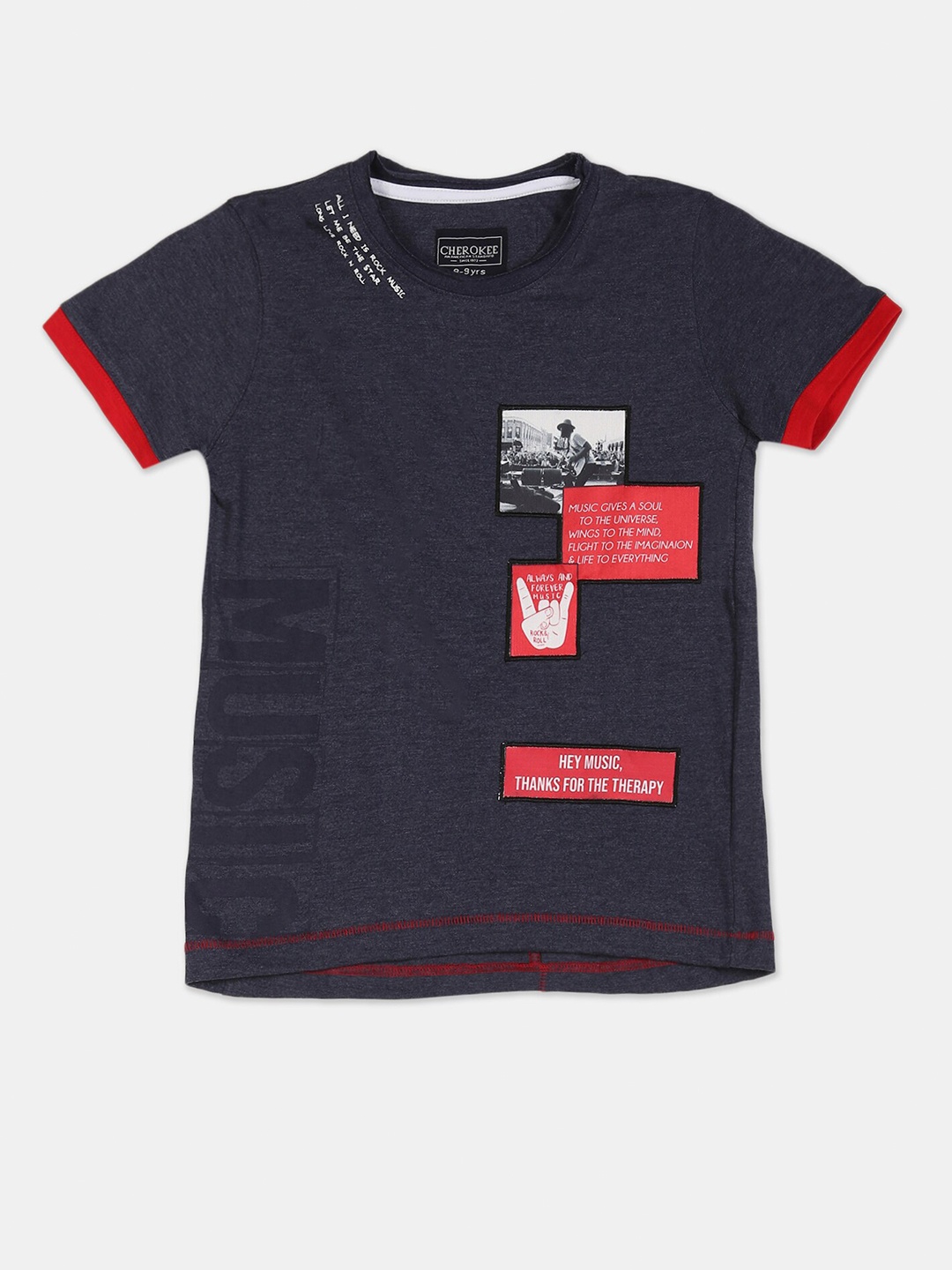

Cherokee Boys Blue Printed Applique T-shirt