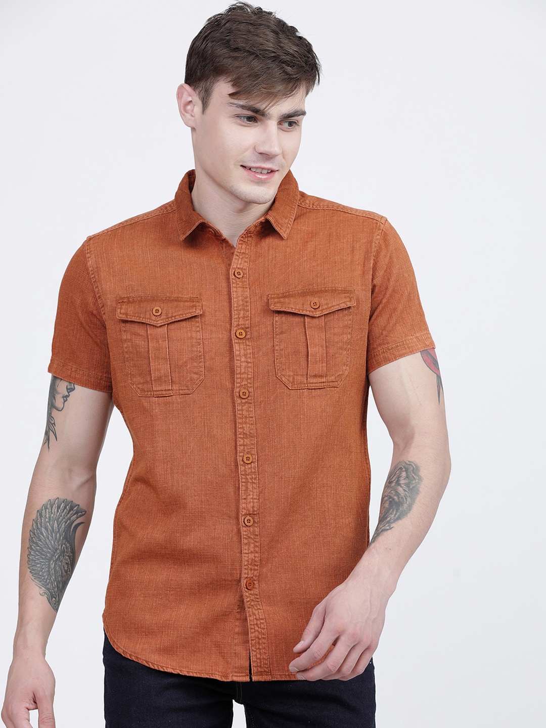 

HIGHLANDER Men Rust Brown Slim Fit Casual Shirt