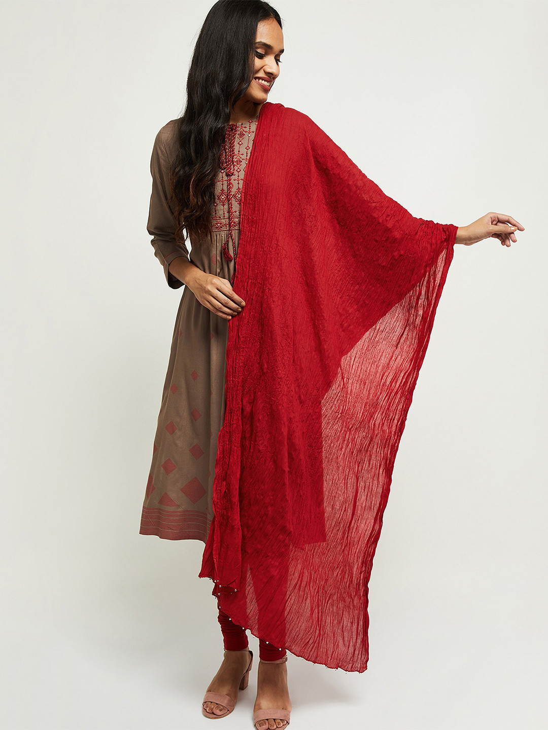 

max Women Red Solid Pure Cotton Dupatta