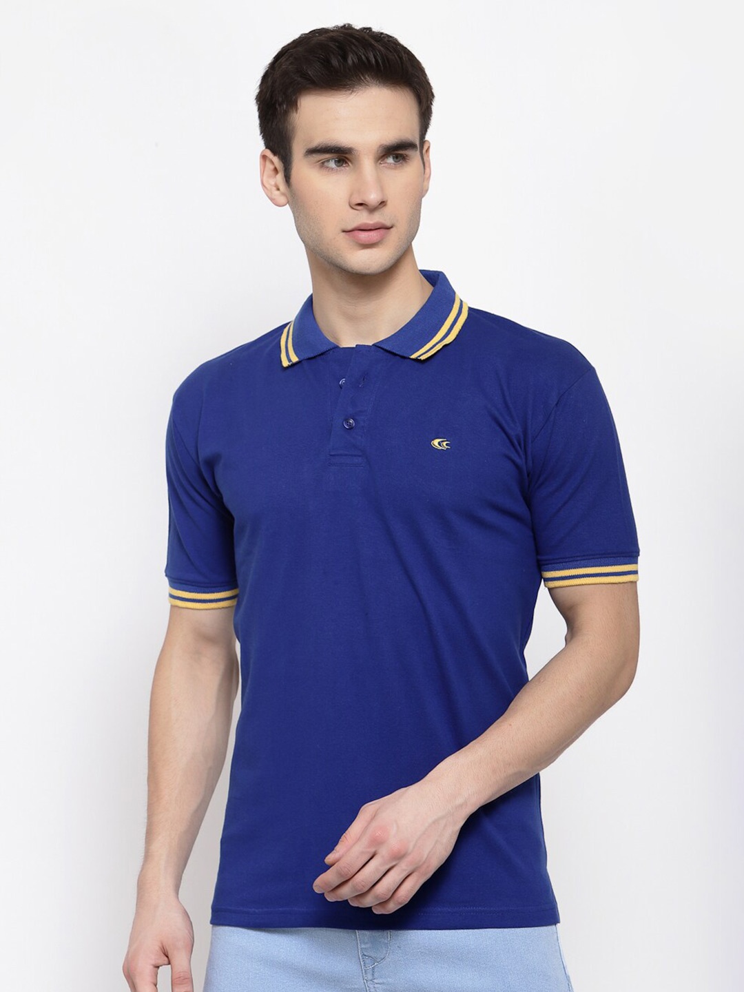 Allen Cooper Men Blue Polo Collar T-shirt