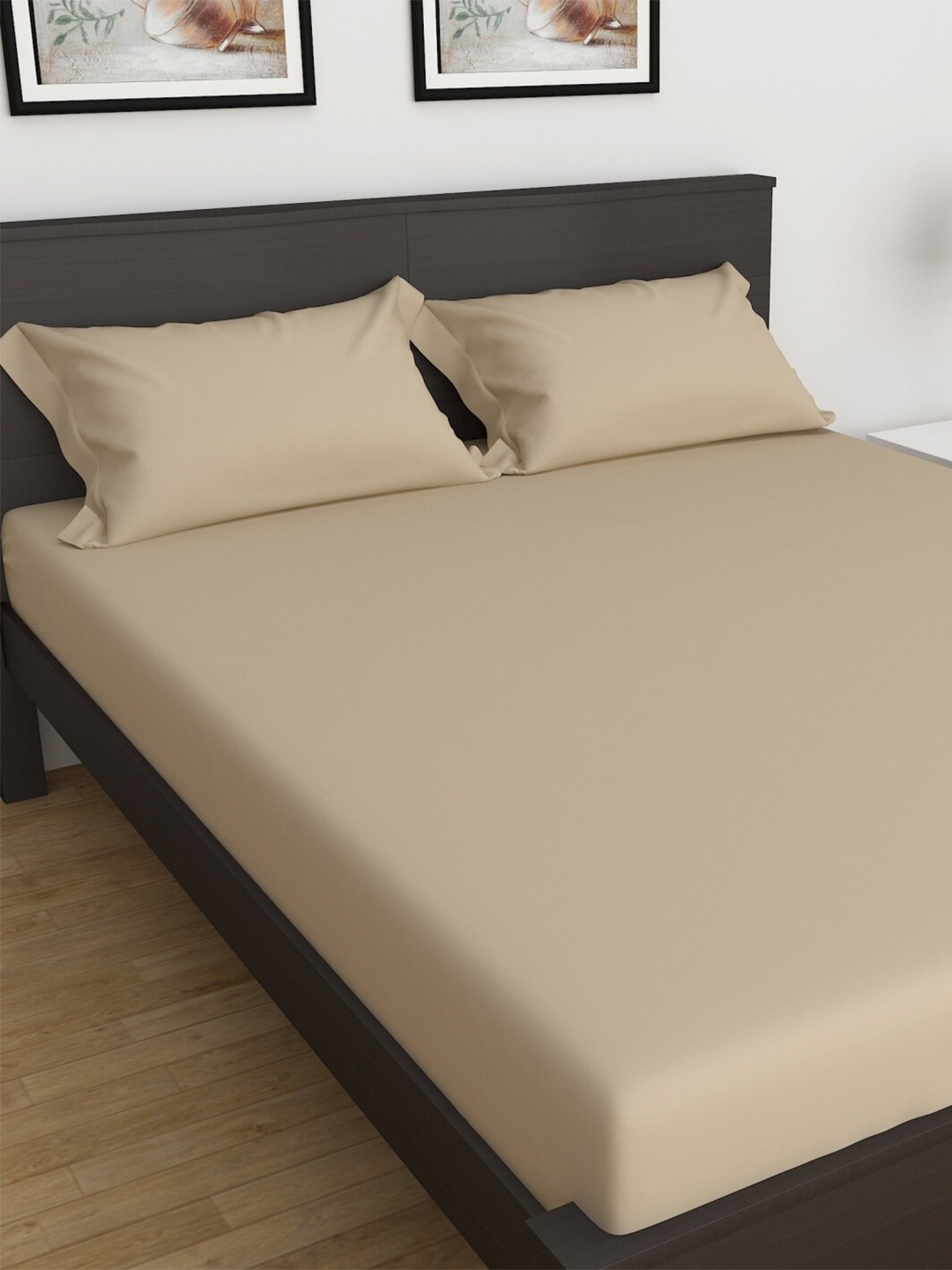 

Home Centre 154 TC Marshmallow Solid Set of 3-Piece Queen Fitted Cotton Bedsheet, Beige