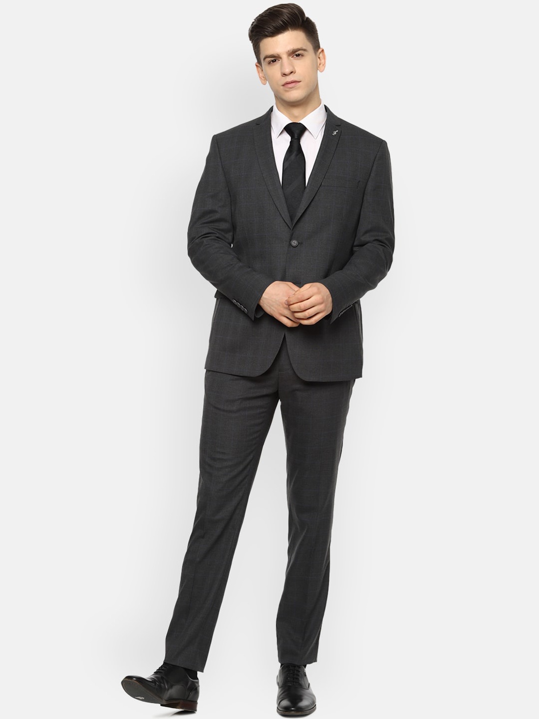 

Van Heusen Men Charcoal Grey Checked Slim-Fit Single-Breasted Two-Piece Formal Suit