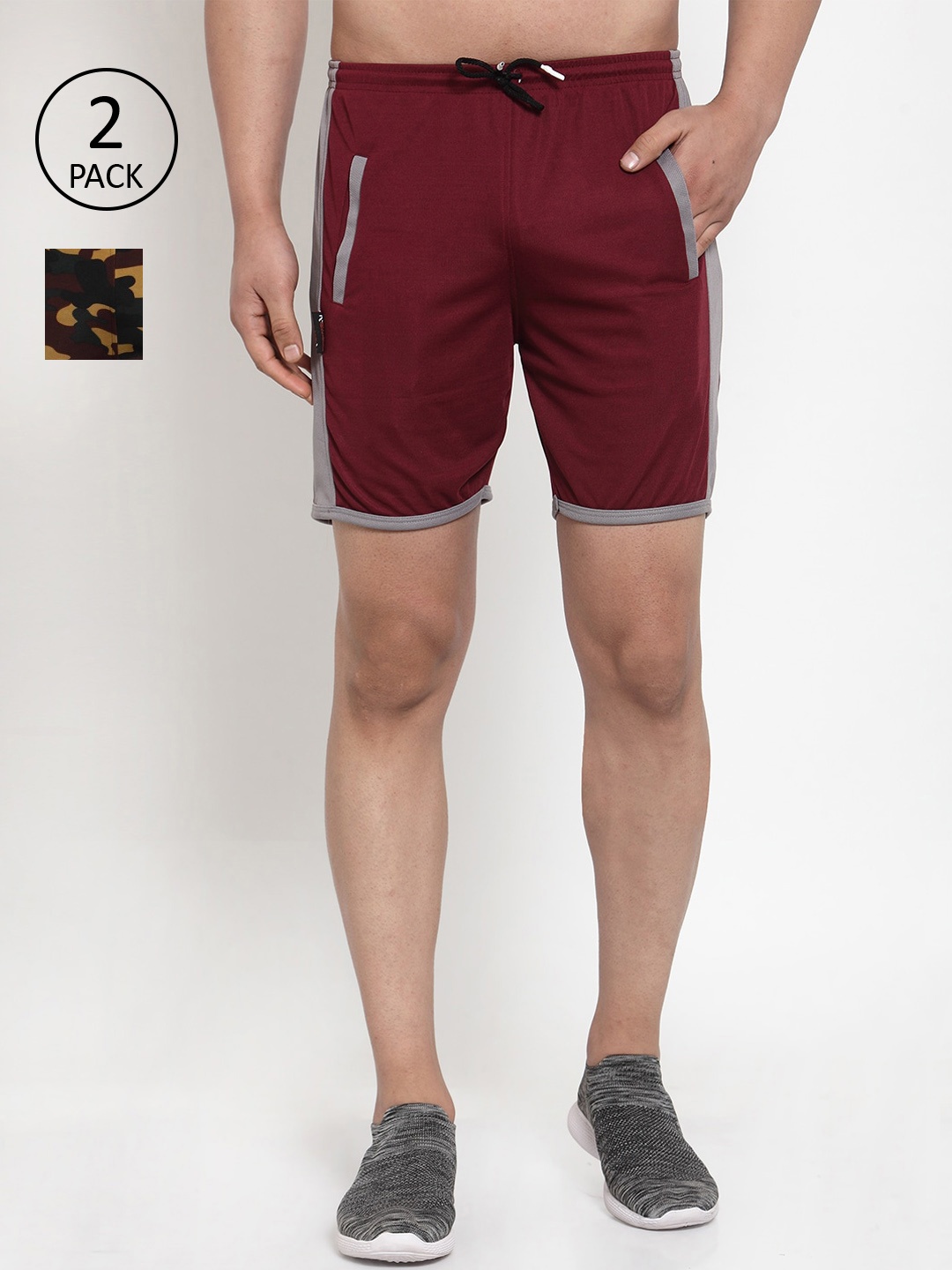 

KLOTTHE Men Pack Of 2 Mid-Rise Outdoor Sports Shorts, Maroon