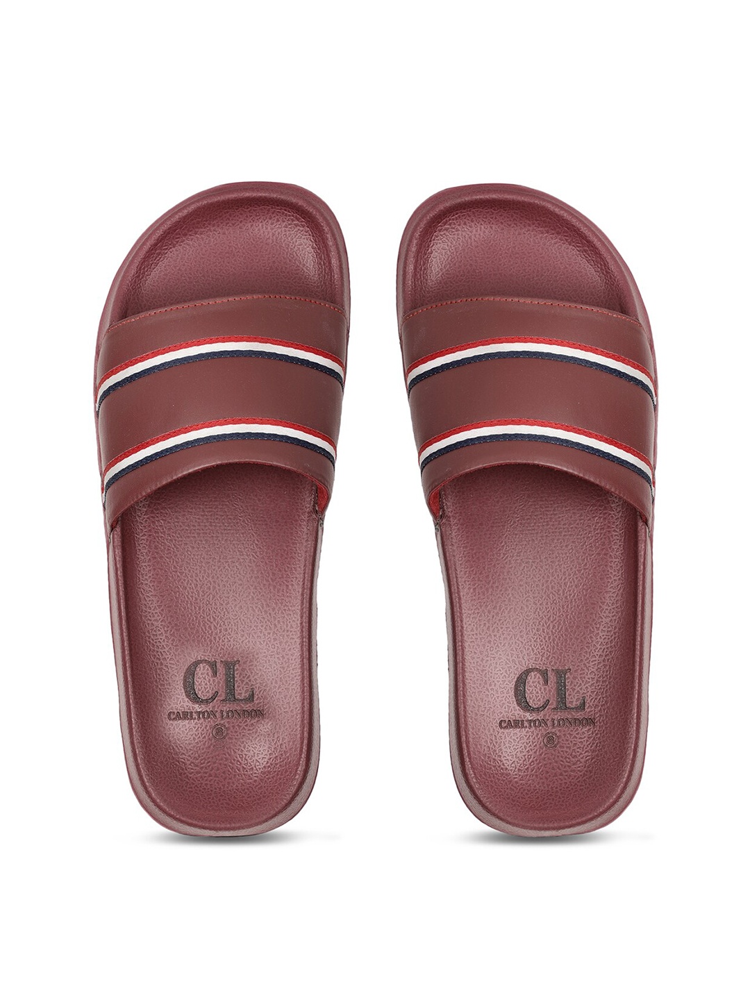 

Carlton London Men Maroon & White Striped Sliders