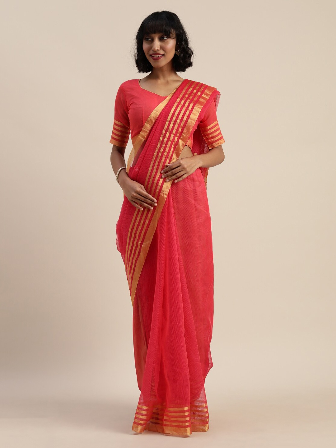 

Florence Pink Striped Zari Silk Cotton Saree