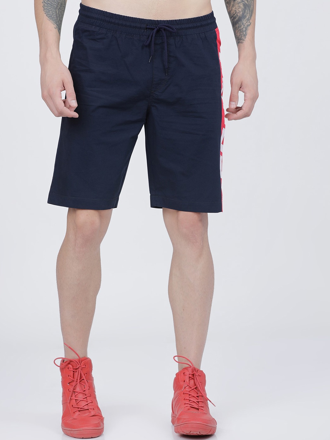 

HIGHLANDER Men Navy Blue Typography Printed Slim Fit Mid-Rise Cotton Regular Shorts