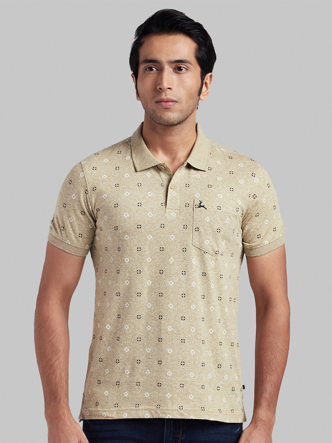 

Parx Men Beige Printed Polo Collar Cotton T-shirt