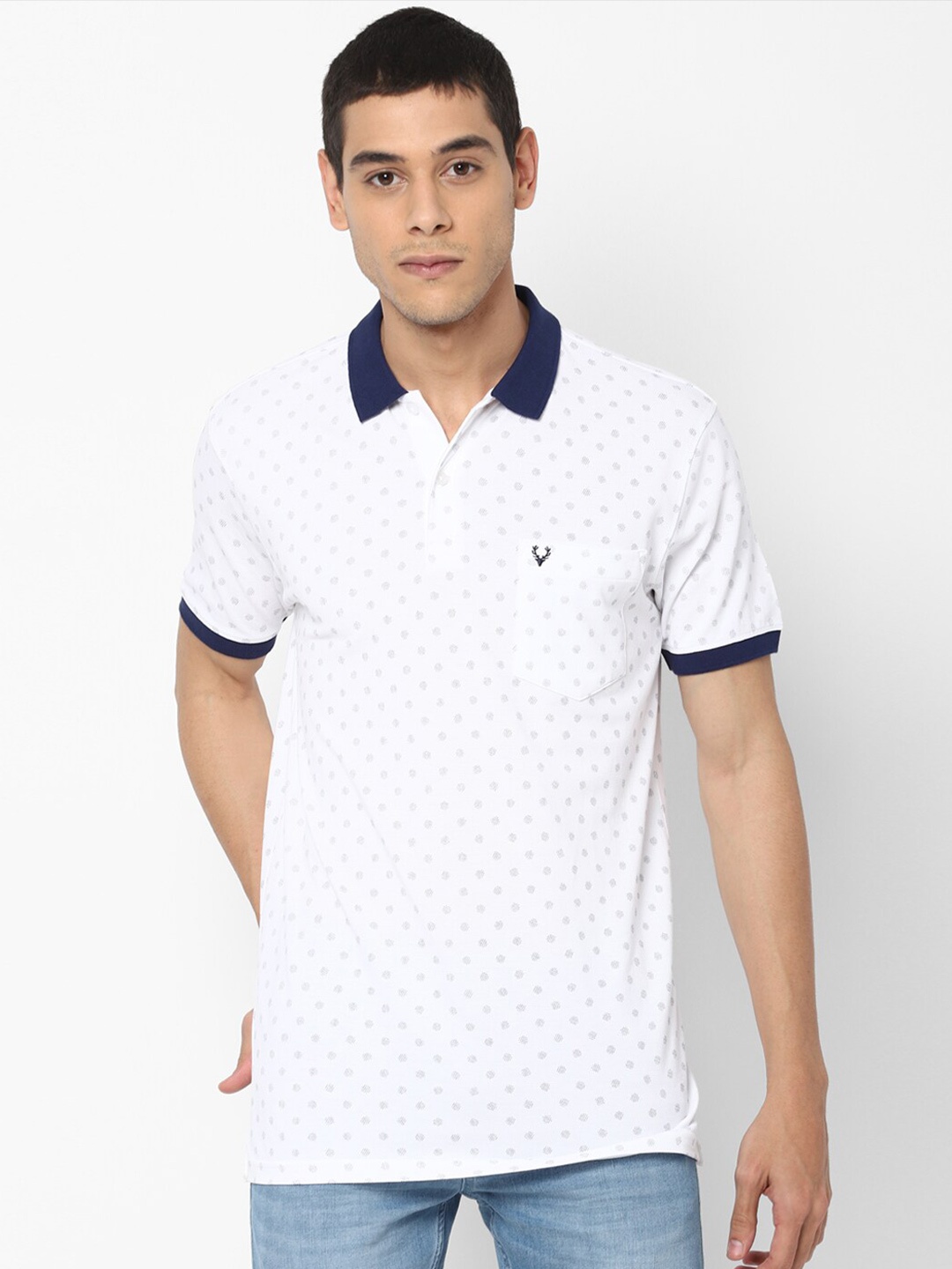Allen Solly Men White Printed Cotton Polo Collar Pure Cotton T-shirt