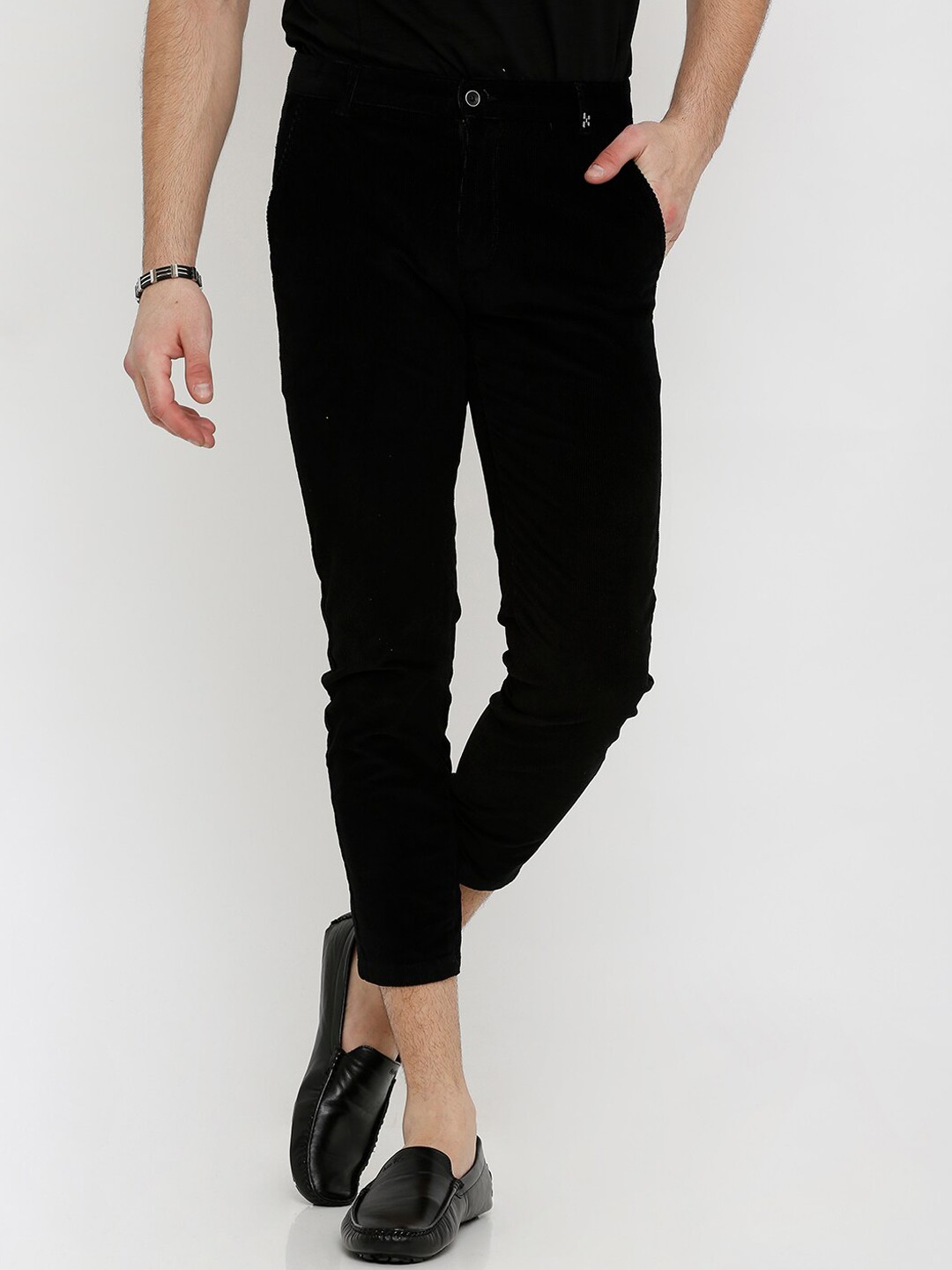 

Rex Straut Jeans Men Black Slim Fit Cropped Regular Trousers