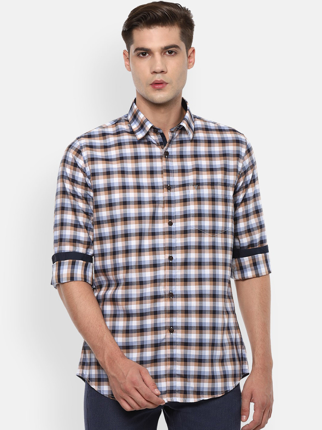 

Van Heusen Sport Men Beige Slim Fit Checked Cotton Casual Shirt
