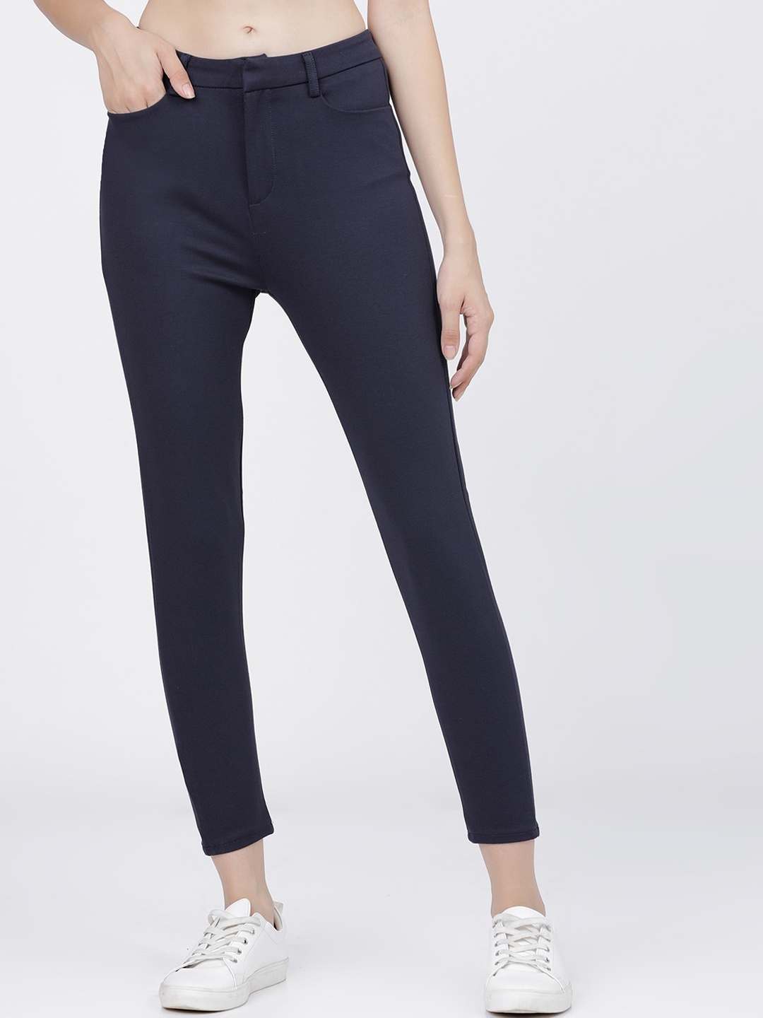 

Tokyo Talkies Women Navy Blue Slim Fit Regular Trousers