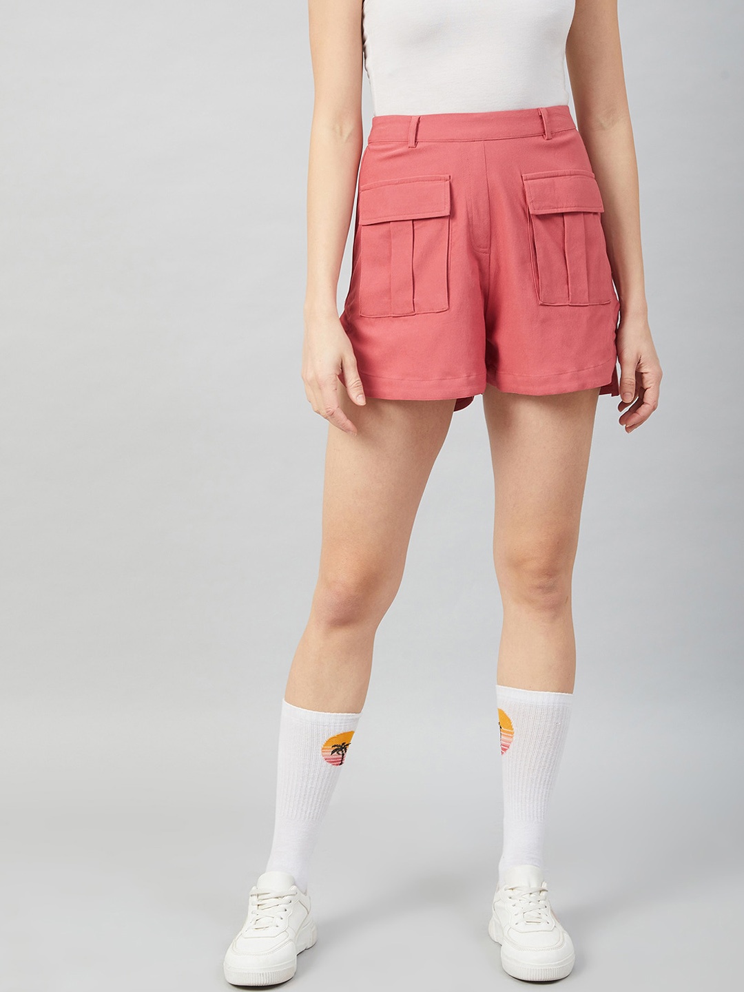 

Athena Women Pink Solid Regular Fit Regular Shorts