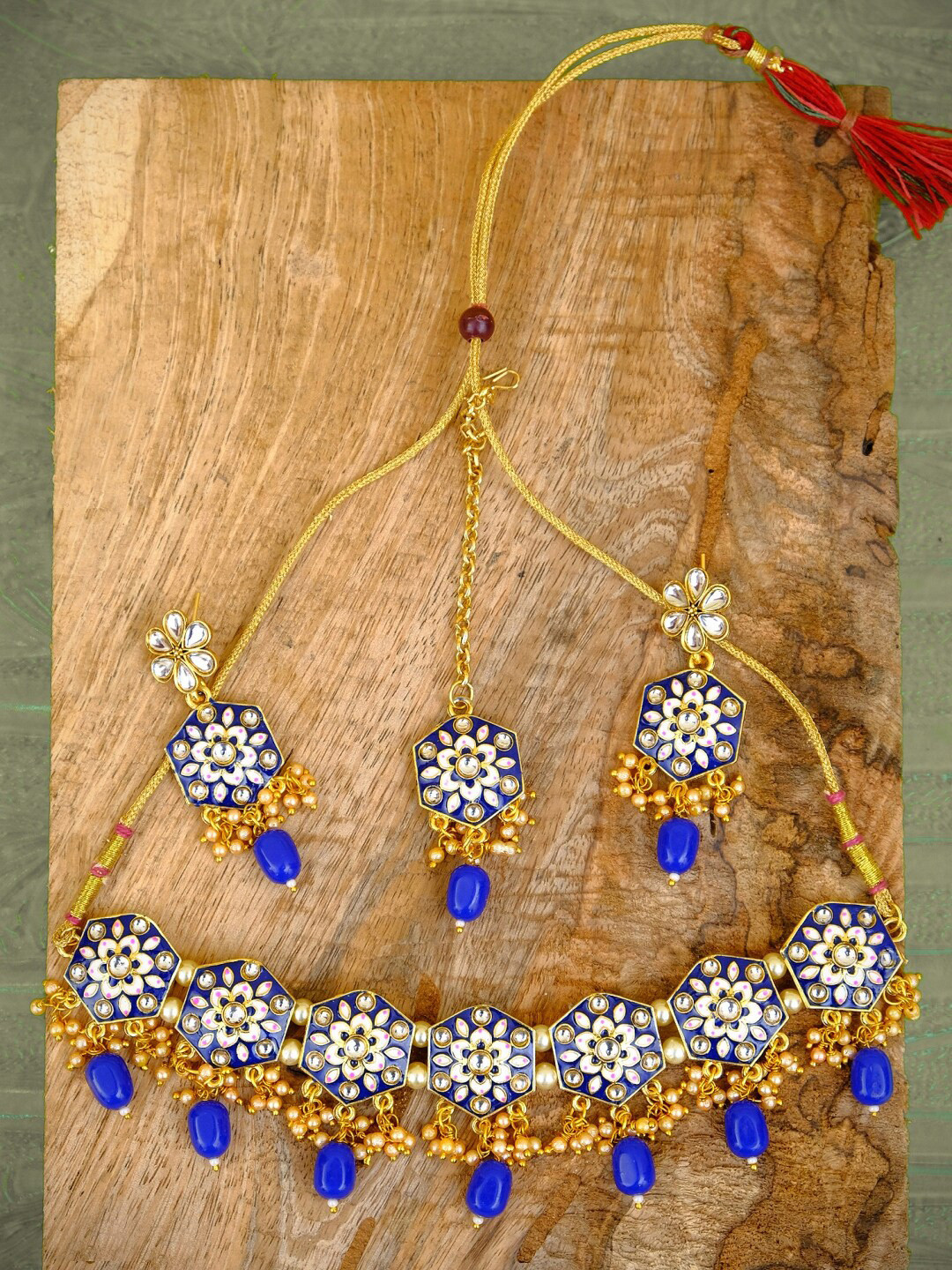 

Crunchy Fashion Gold-Plated Blue Traditional Rajasthani Royalty Jewellery Set