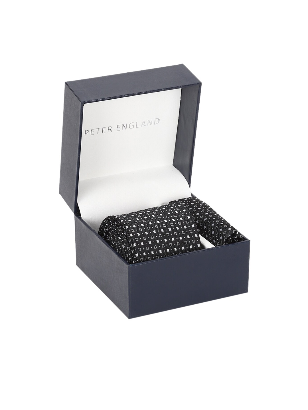 

Peter England Men Black & White Tie & Pocket Square Gift Set