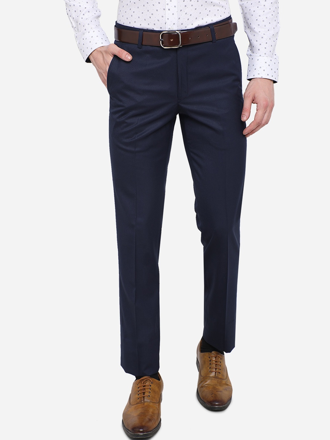 

METAL Men Navy Blue Slim Fit Formal Trousers