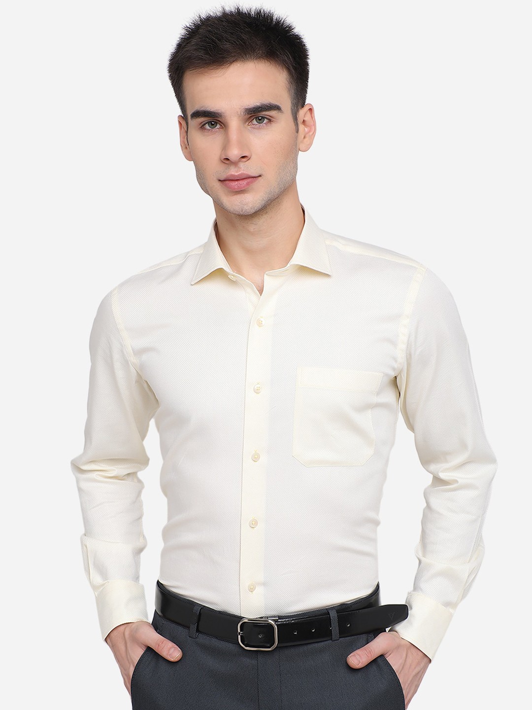 

METAL Slim Fit Casual Pure Cotton Shirt, Cream