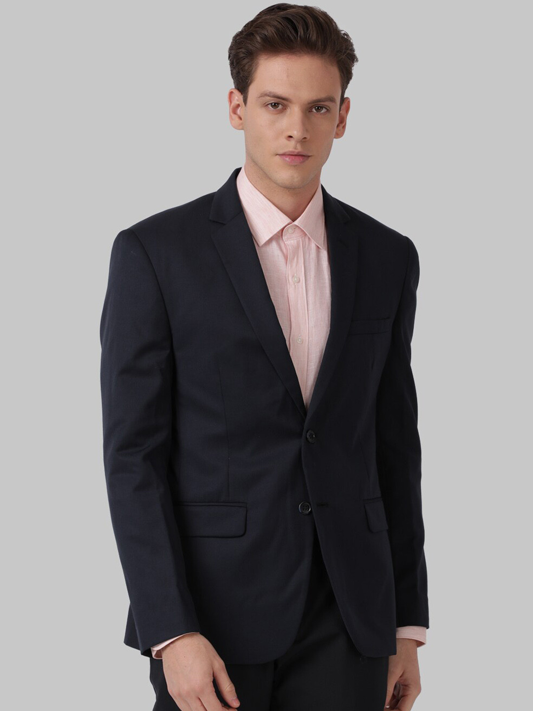 

Park Avenue Men Blue Solid Single-Breasted Formal Blazer