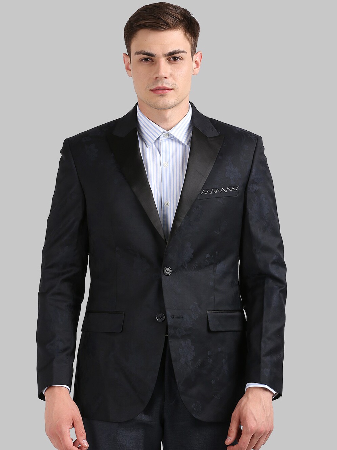 

Park Avenue Men Blue Self-Design Single-Breasted Formal Blazer
