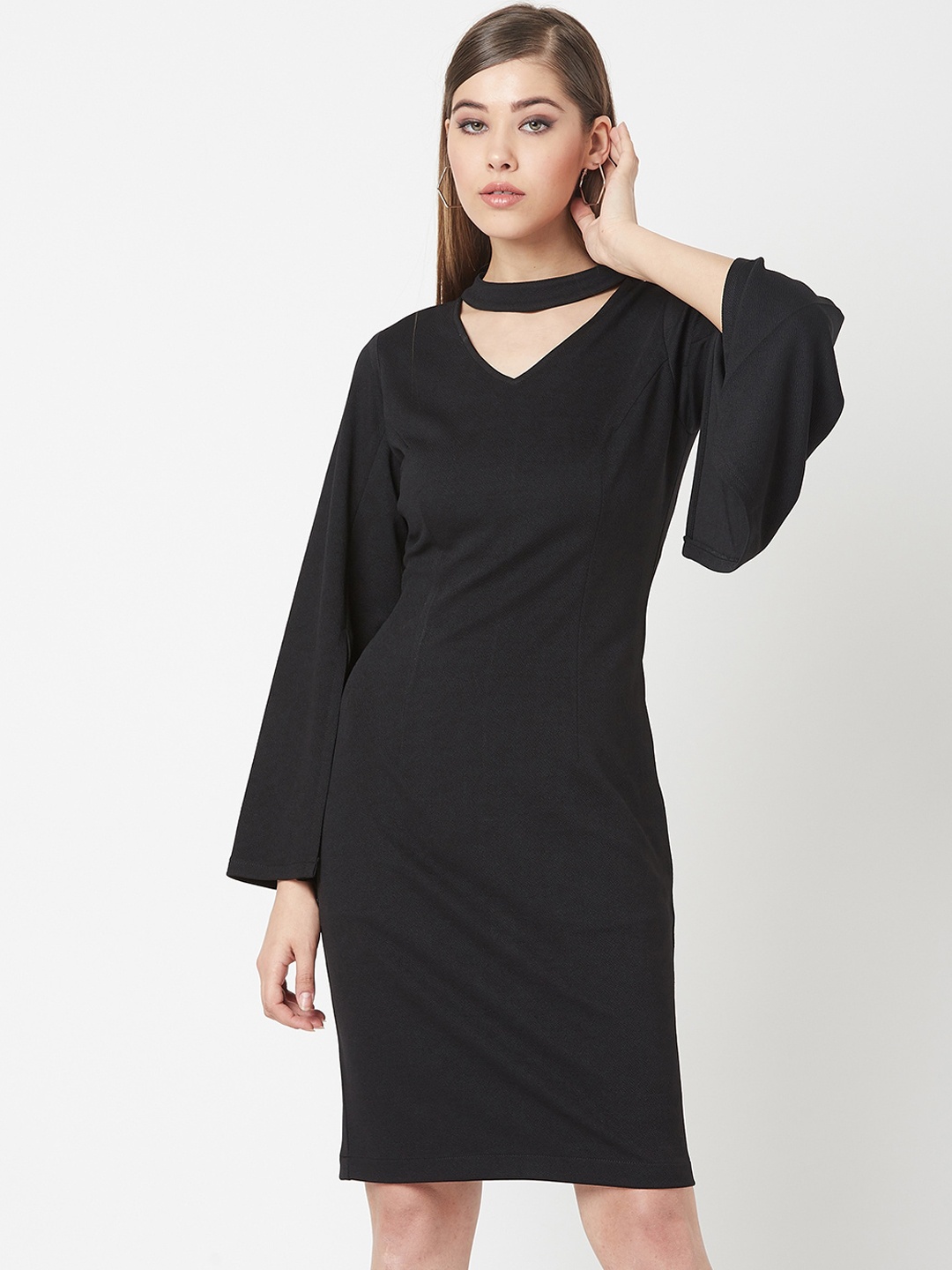 

Miss Chase Black Choker Neck Crepe Sheath Dress