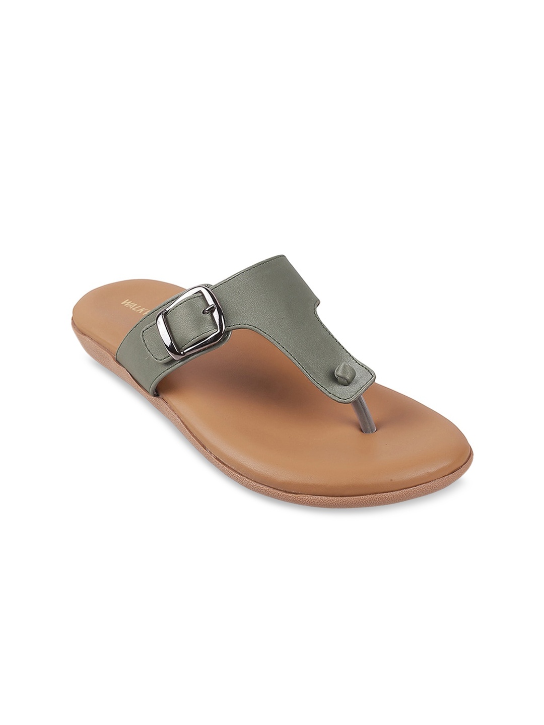 

WALKWAY by Metro Women Green T-Strap Flats with Buckles
