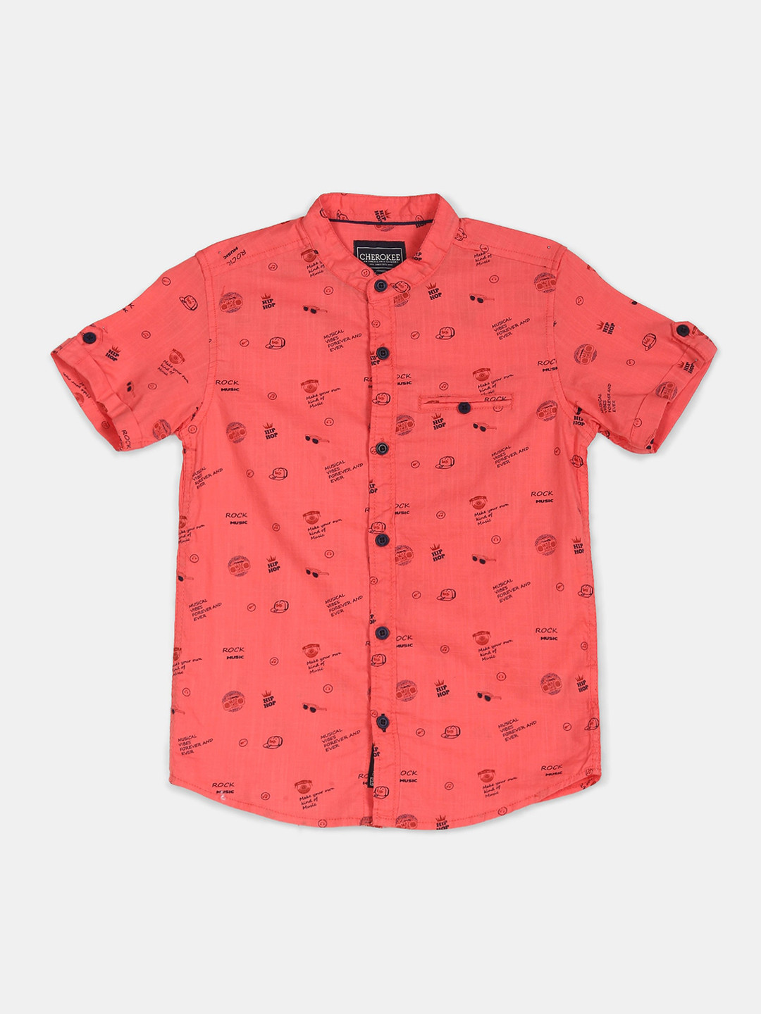 

Cherokee Boys Red Printed Mandarin Collar Casual Shirt