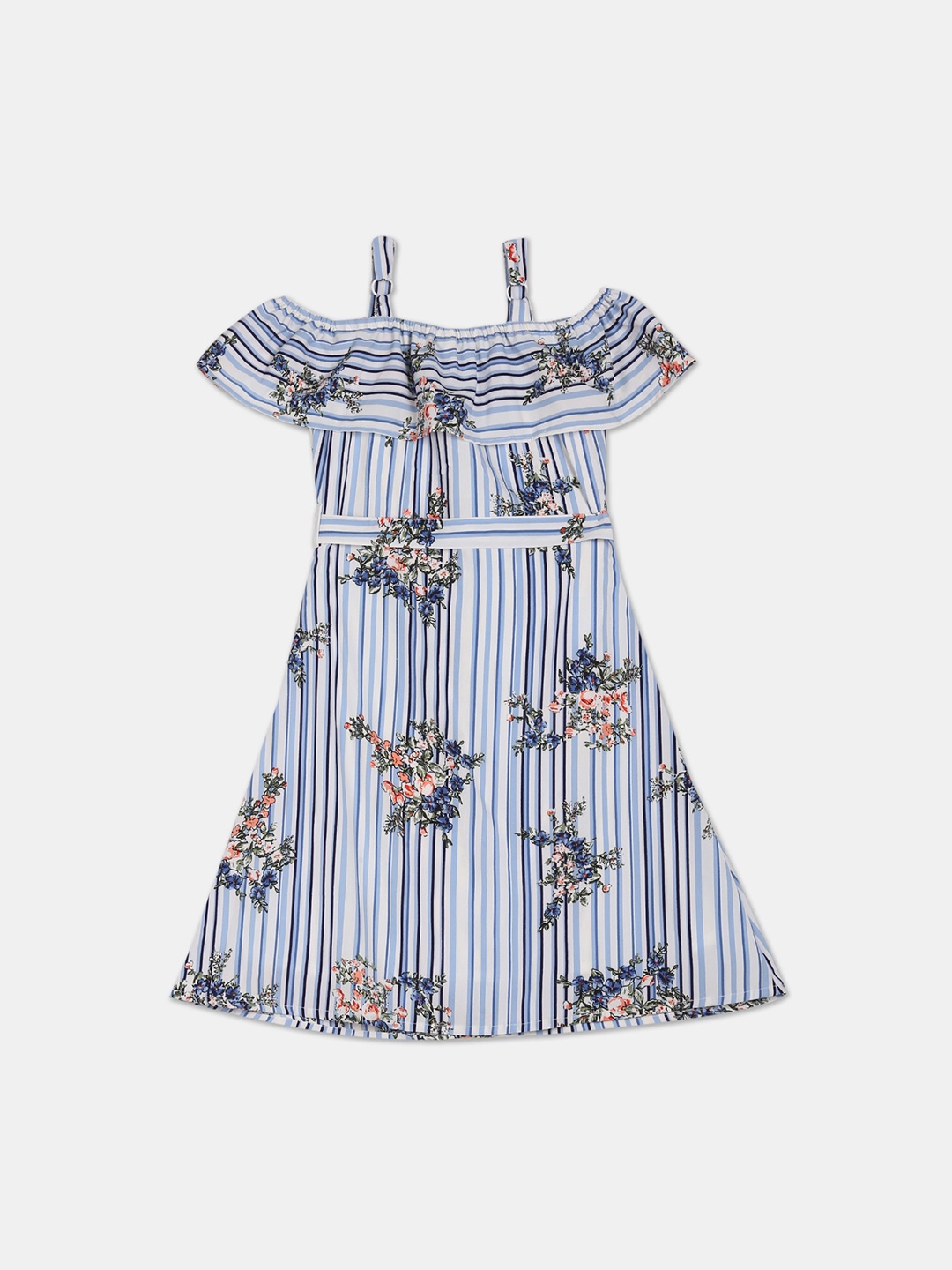 

Cherokee White & Blue Striped A-Line Cotton Dress