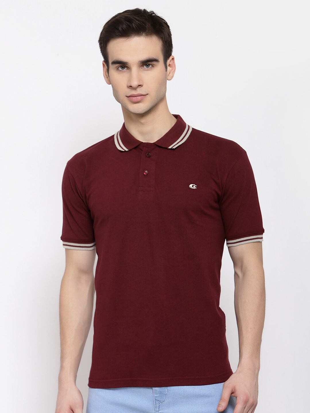 

Allen Cooper Men Maroon Polo Collar T-shirt