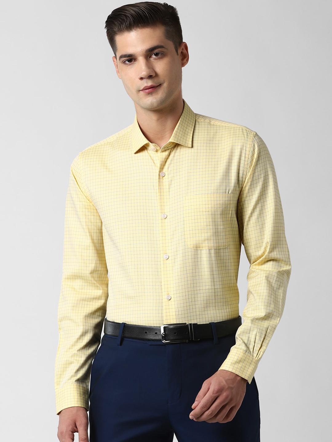 

Peter England Elite Men Yellow Slim Fit Grid Tattersall Checks Checked Formal Shirt