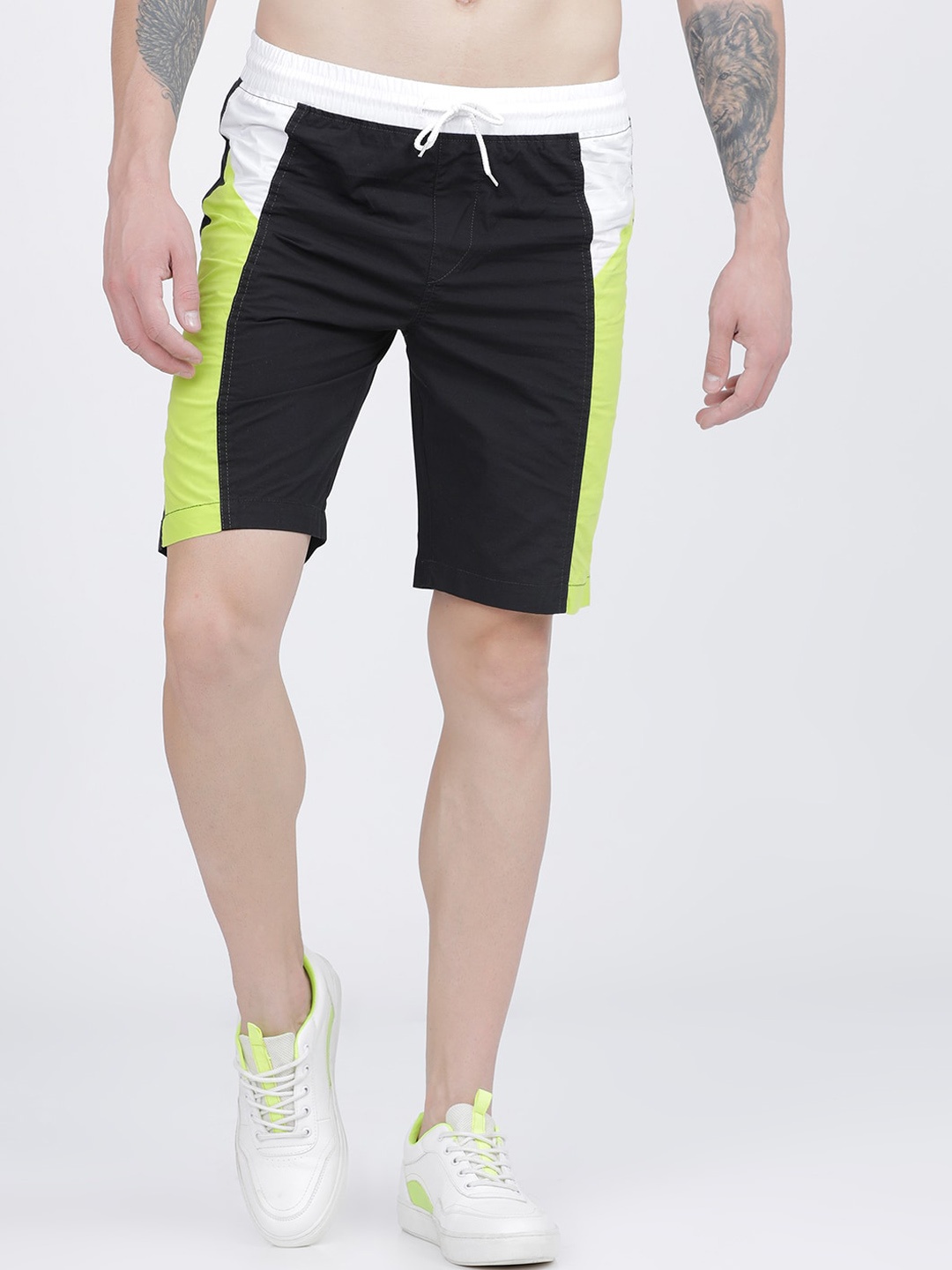 

HIGHLANDER Men Black Colourblocked Slim Fit Mid-Rise Cotton Regular Shorts