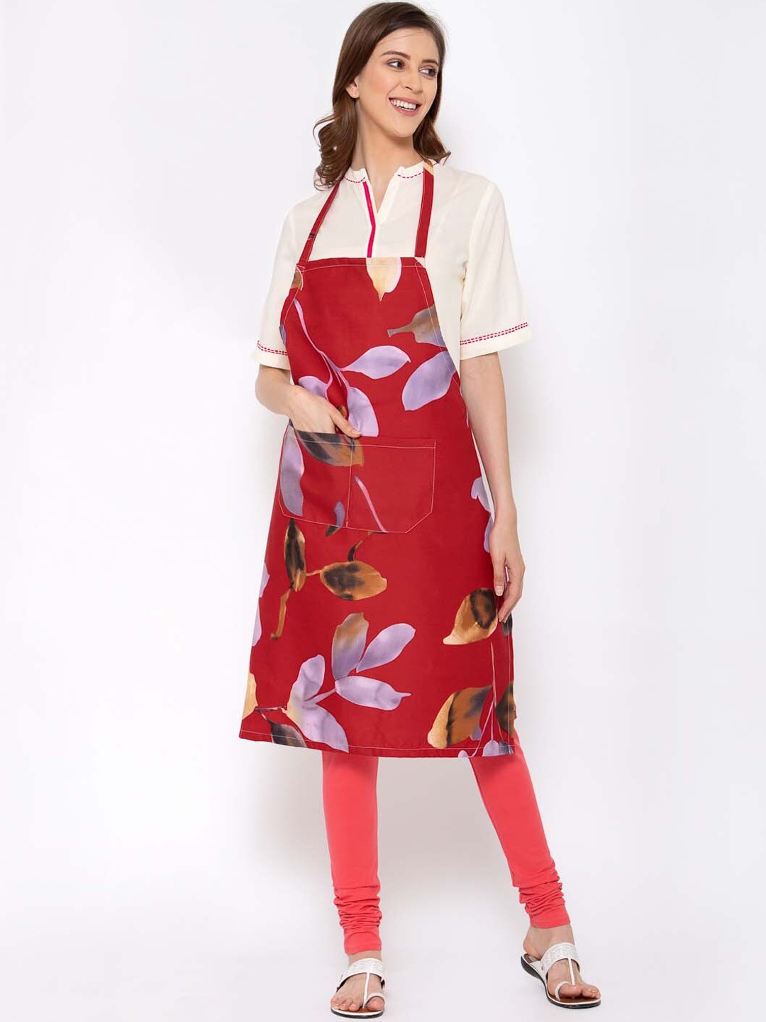 

KLOTTHE Unisex Red & Beige Printed 210 TC Cotton Apron