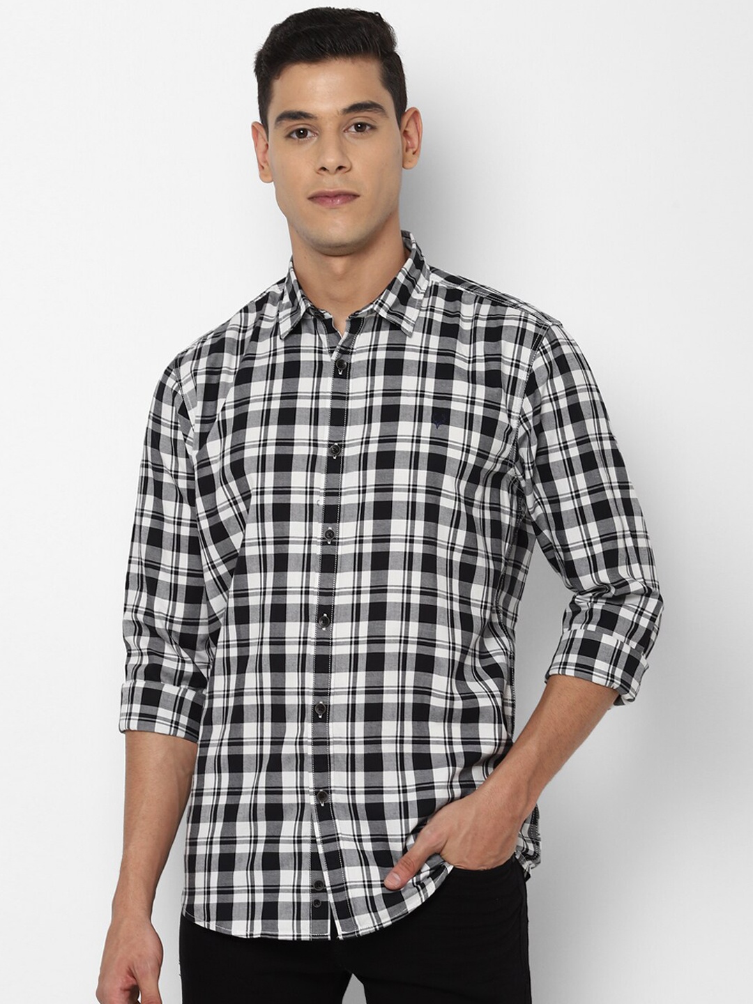 Allen Solly Sport Men White Tartan Checks Checked Cotton Casual Shirt