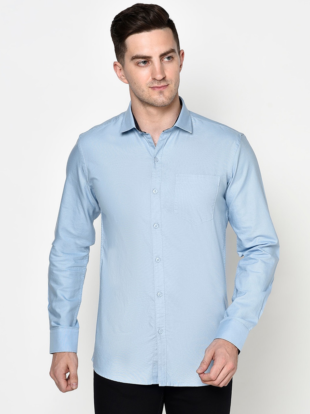 

METTLE Men Blue Regular Fit Solid Casual Shirt