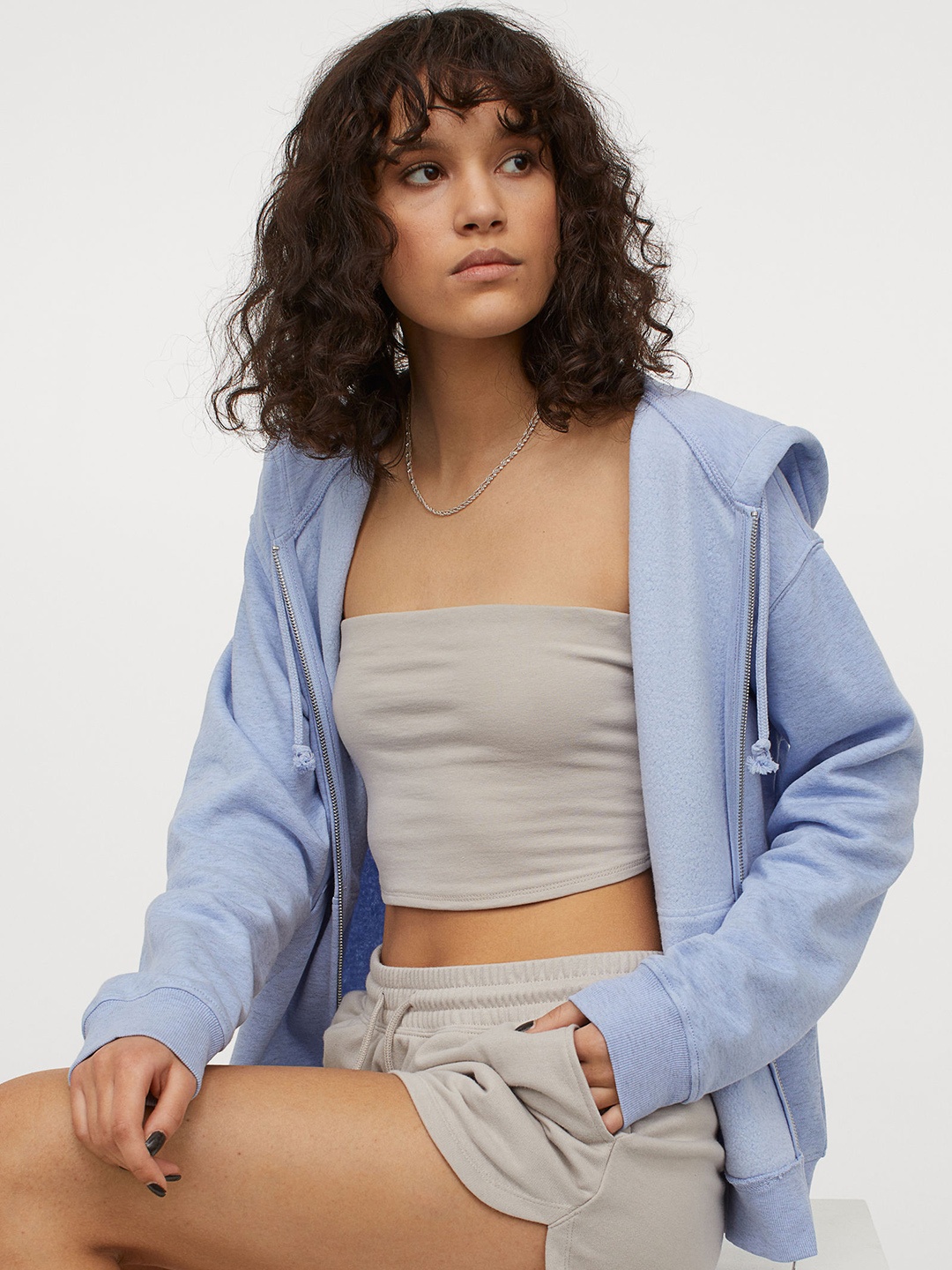 

H&M Women Grey Solid Sweatshirt Shorts