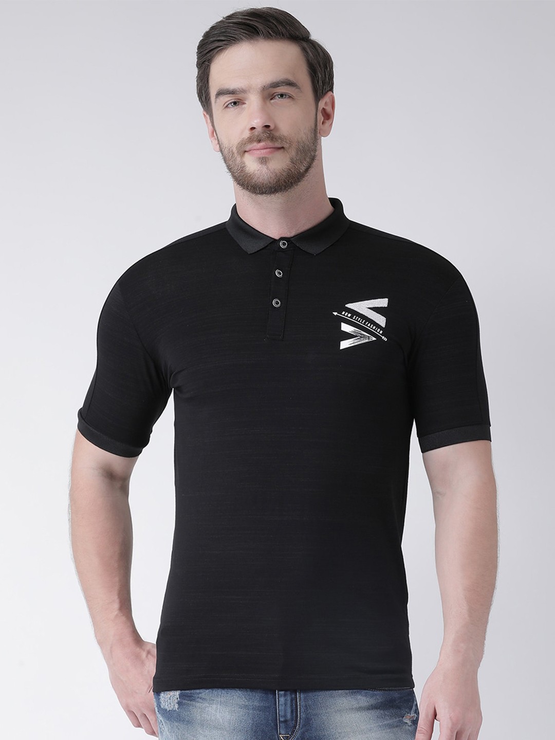 

Rex Straut Jeans Men Black Polo Collar Slim Fit T-shirt