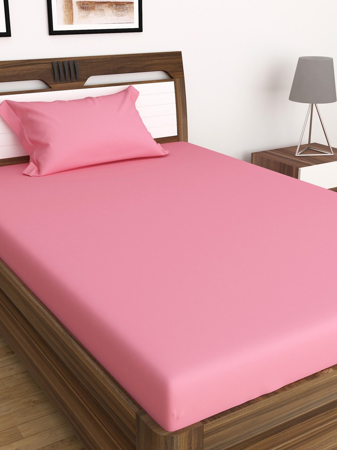 

Home Centre Set Of 2Pcs Colour Connect Cotton Solid 154 TC Single Bedsheets, Pink