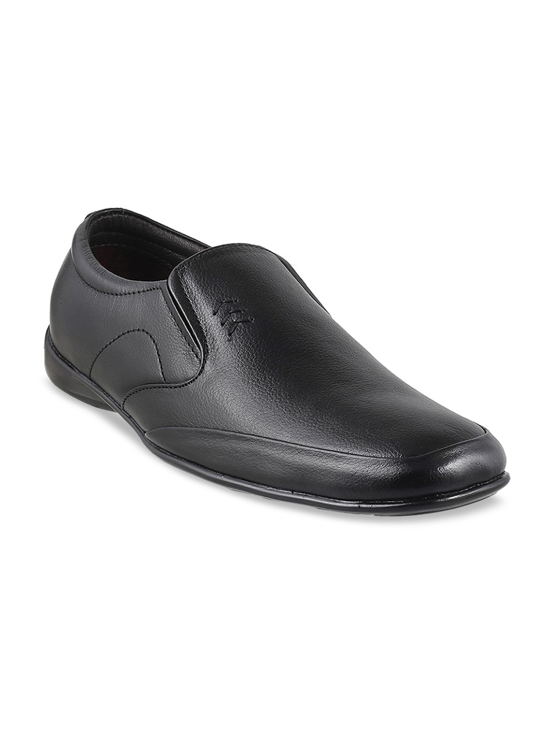 

Mochi Men Black Solid Leather Formal Slip-Ons