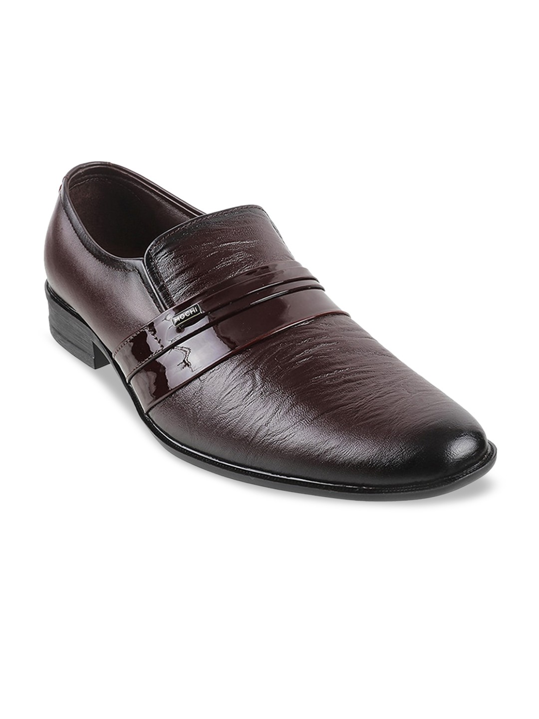 

Mochi Men Maroon Textured Formal Leather Slip-On