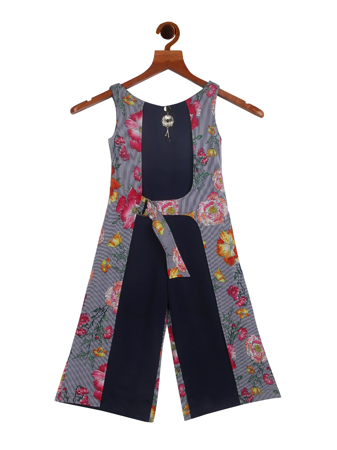 

Tiny Girl Girls Navy Blue & Pink Printed Basic Jumpsuit