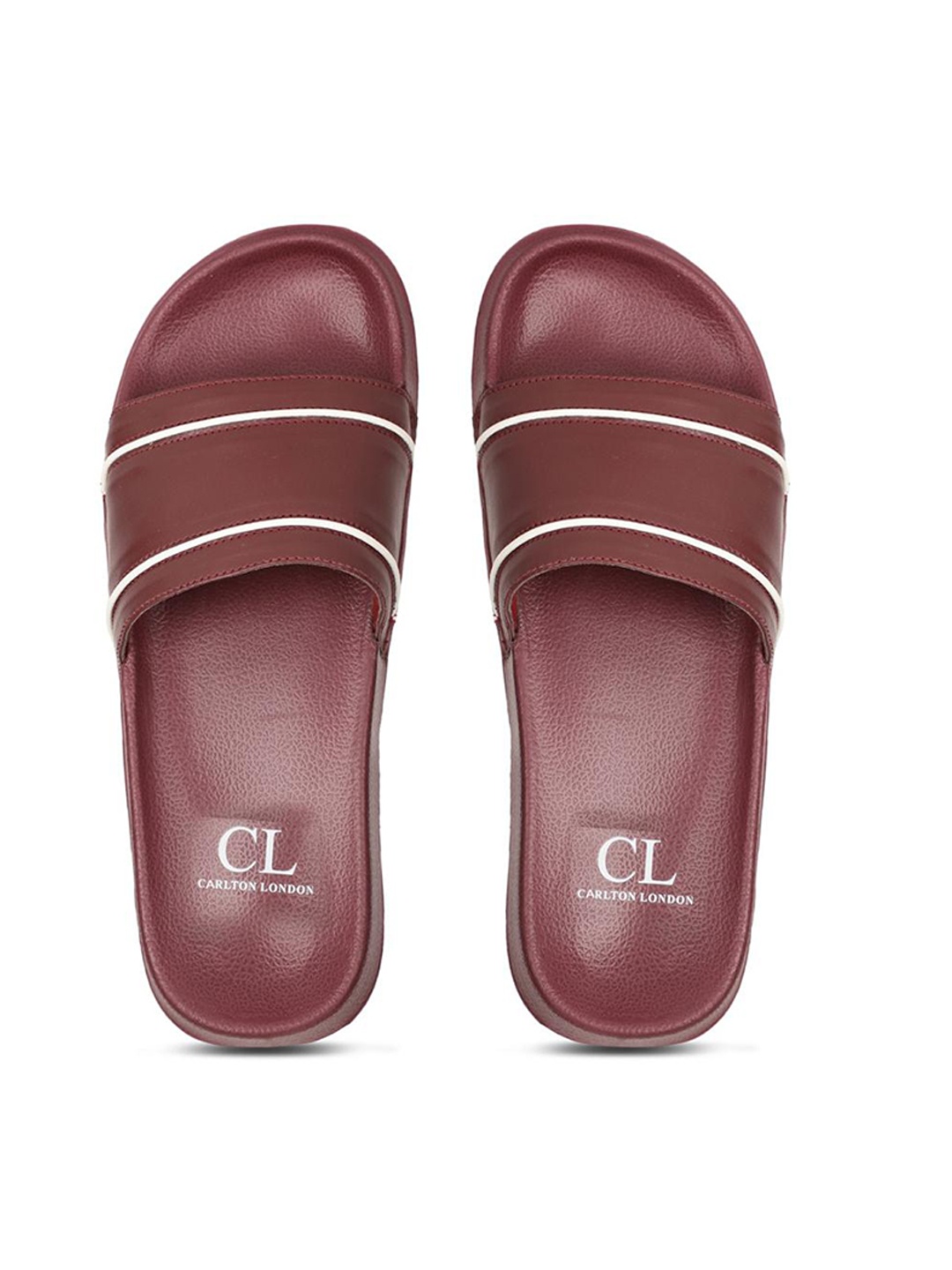 

Carlton London Men Maroon & White Striped Sliders