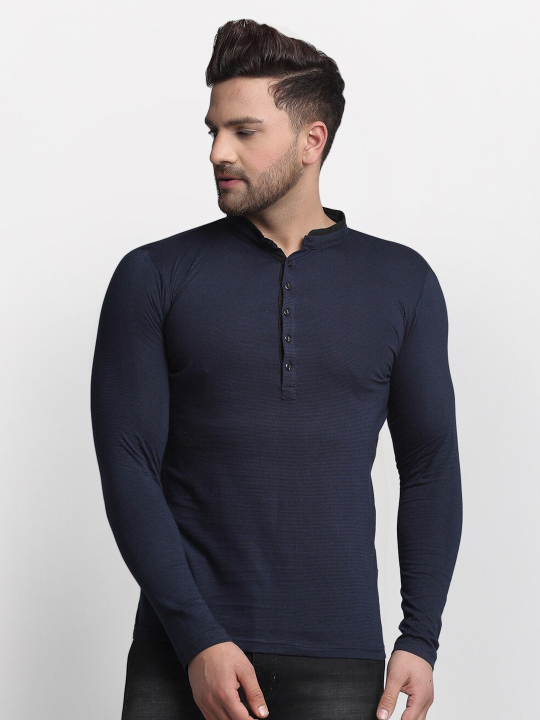 

Rigo Men Blue High Neck Slim Fit T-shirt