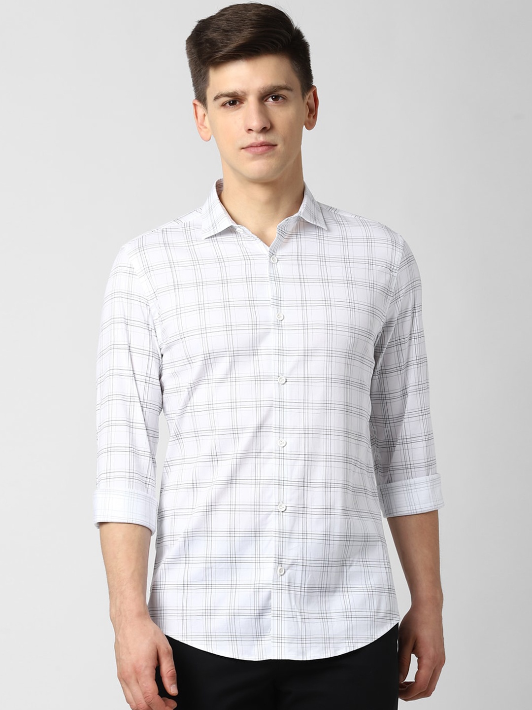 Peter England Men White Slim Fit Checked Casual Shirt