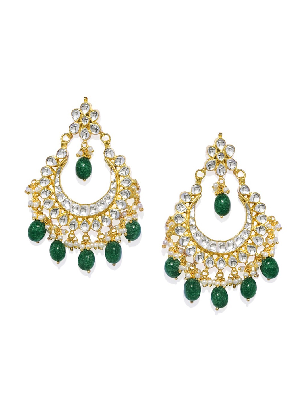 

AccessHer Green Gold-Plated Contemporary Kundan Chandbalis