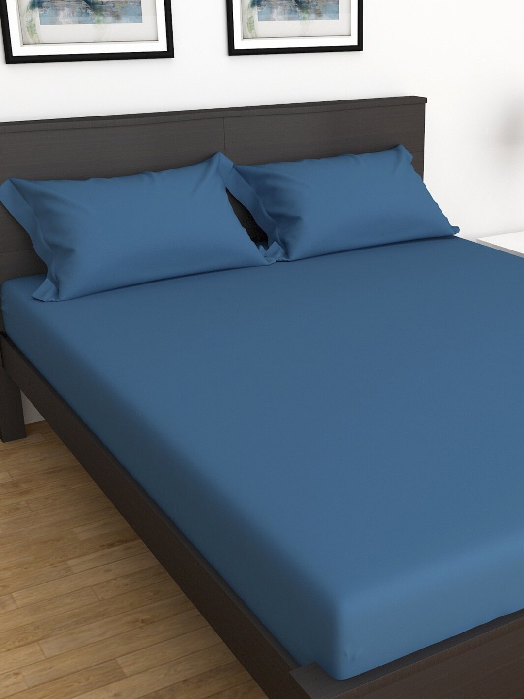 

Home Centre 154 TC Set of 3- Pieces Colour Connect Solid Double Bedsheet, Blue