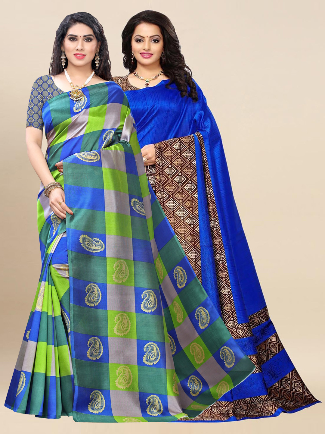 

KALINI Pack Of 2 Art Silk Sarees, Blue