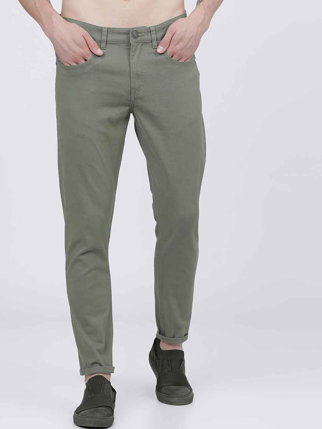 

HIGHLANDER Men Olive Tapered Fit Regular Trousers